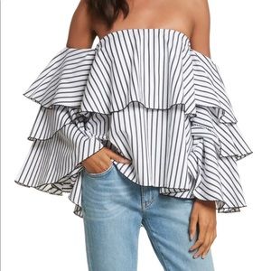 Caroline Constas Carmen Ruffle Off Shoulder Top